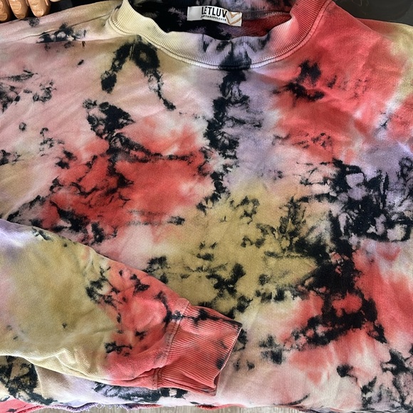 Anthropologie Let Luv Zoe Rainbow Tie Dye Cropped Crewneck Pullover Sweatshirt - Picture 6 of 7